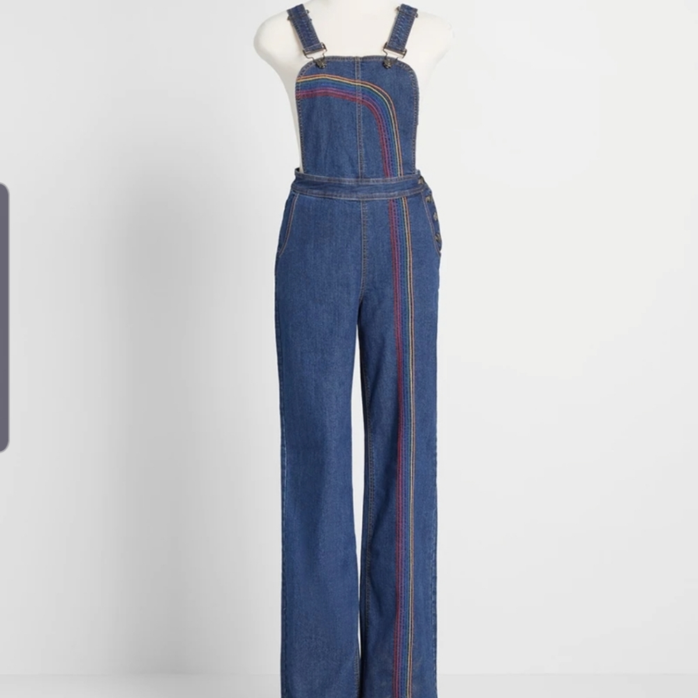 Modcloth Rainbow denim overalls